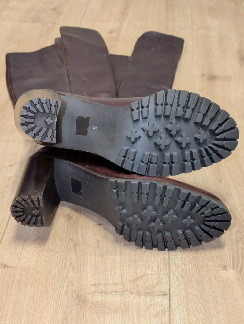 Leather Knee-High Block Heel Boots in Dark Brown